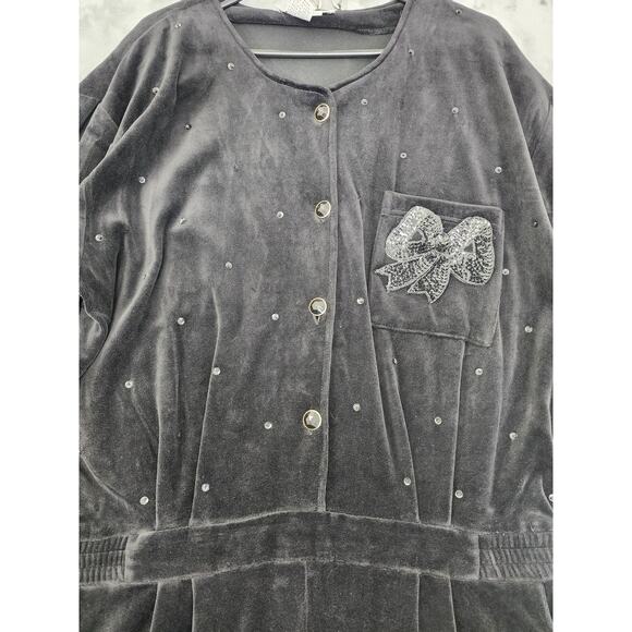 Vintage SK & Company Velvet Velour Sequin Beaded Jumpsuit Size 2X Black Bow - Picture 3 of 13